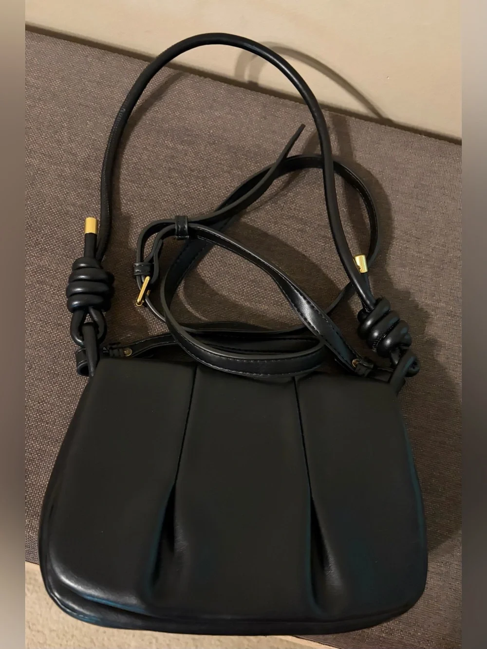 Rachel Zoe Black Leather Shoulder Bag with Knotted Strap & Gold Accents
